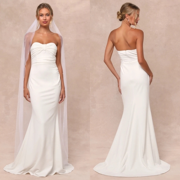 Lulus To Be Yours Ivory Strapless Pleated Mermaid Maxi Dress M Wedding Bridal - Picture 1 of 9